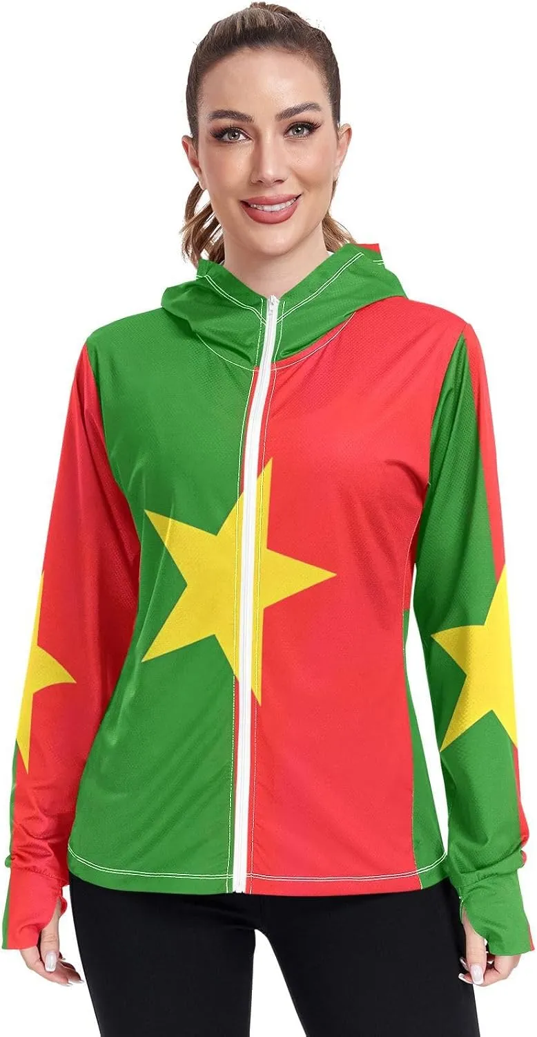 Burkina Faso Flag Spf Hoodie Women, Upf 50  Cooling Long Sleeve Shirt Women, S-XXL