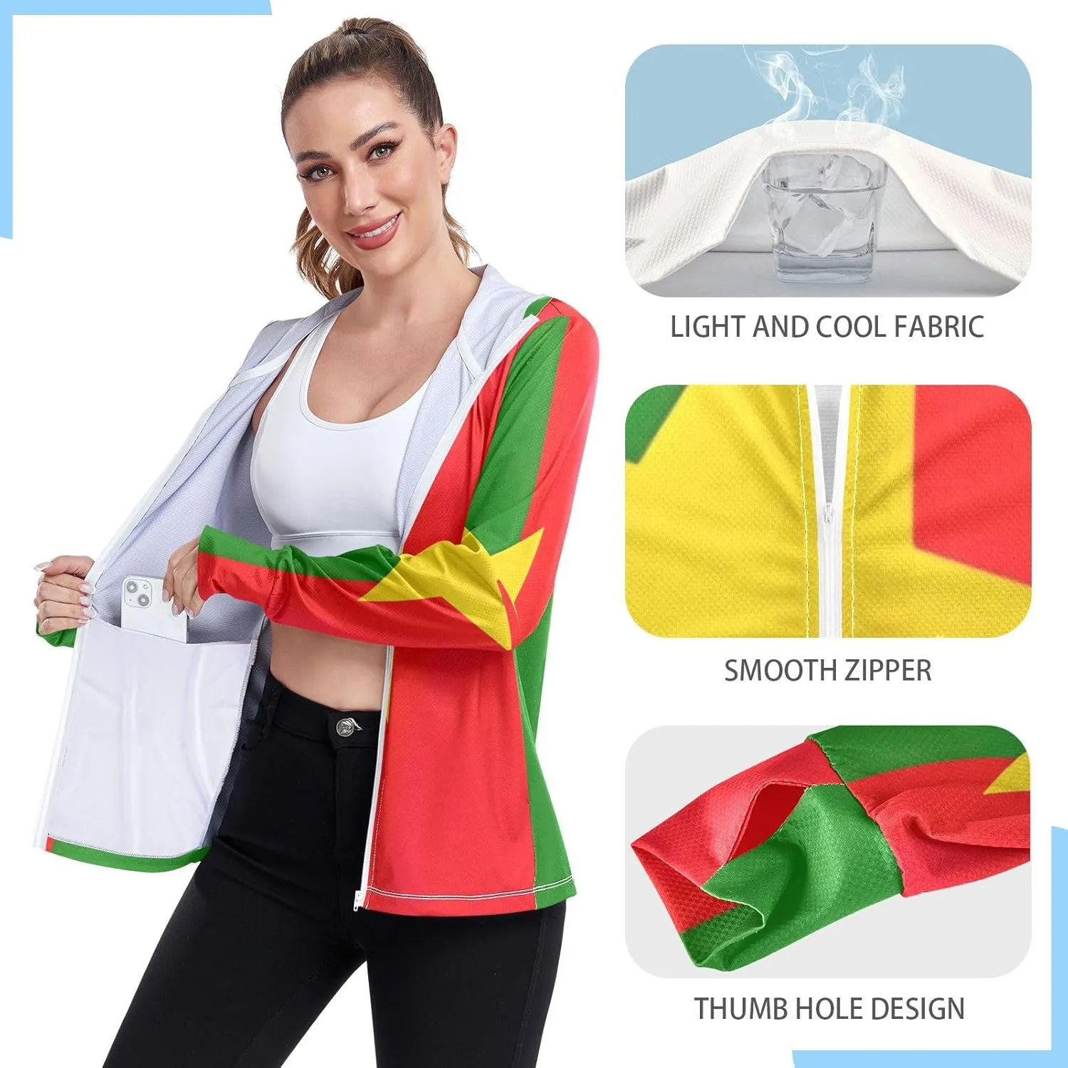 Burkina Faso Flag Spf Hoodie Women, Upf 50  Cooling Long Sleeve Shirt Women, S-XXL