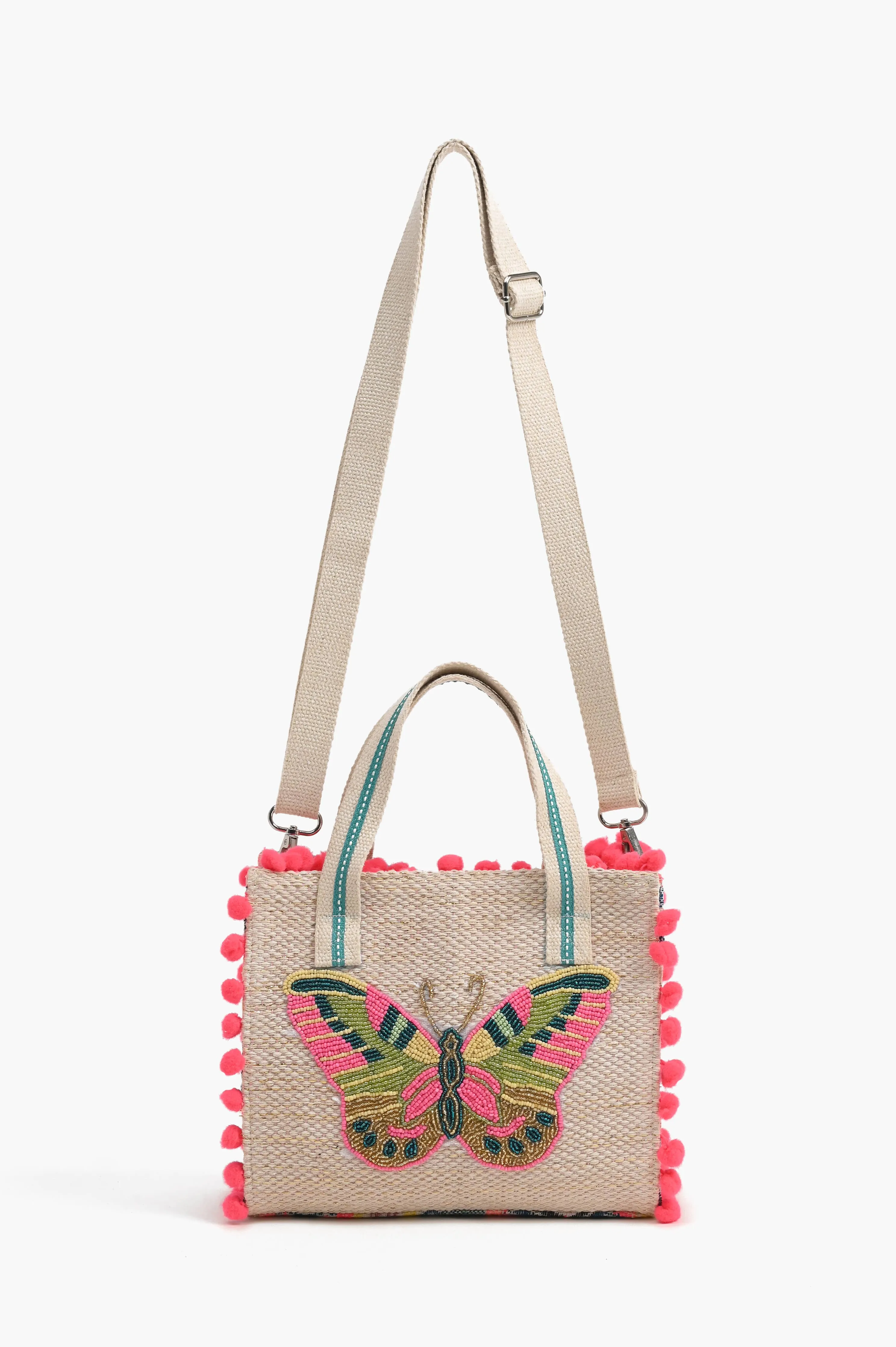 Butterfly Embellished Handheld Tote with Crossbody Straps