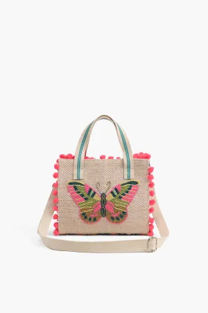 Butterfly Embellished Handheld Tote with Crossbody Straps