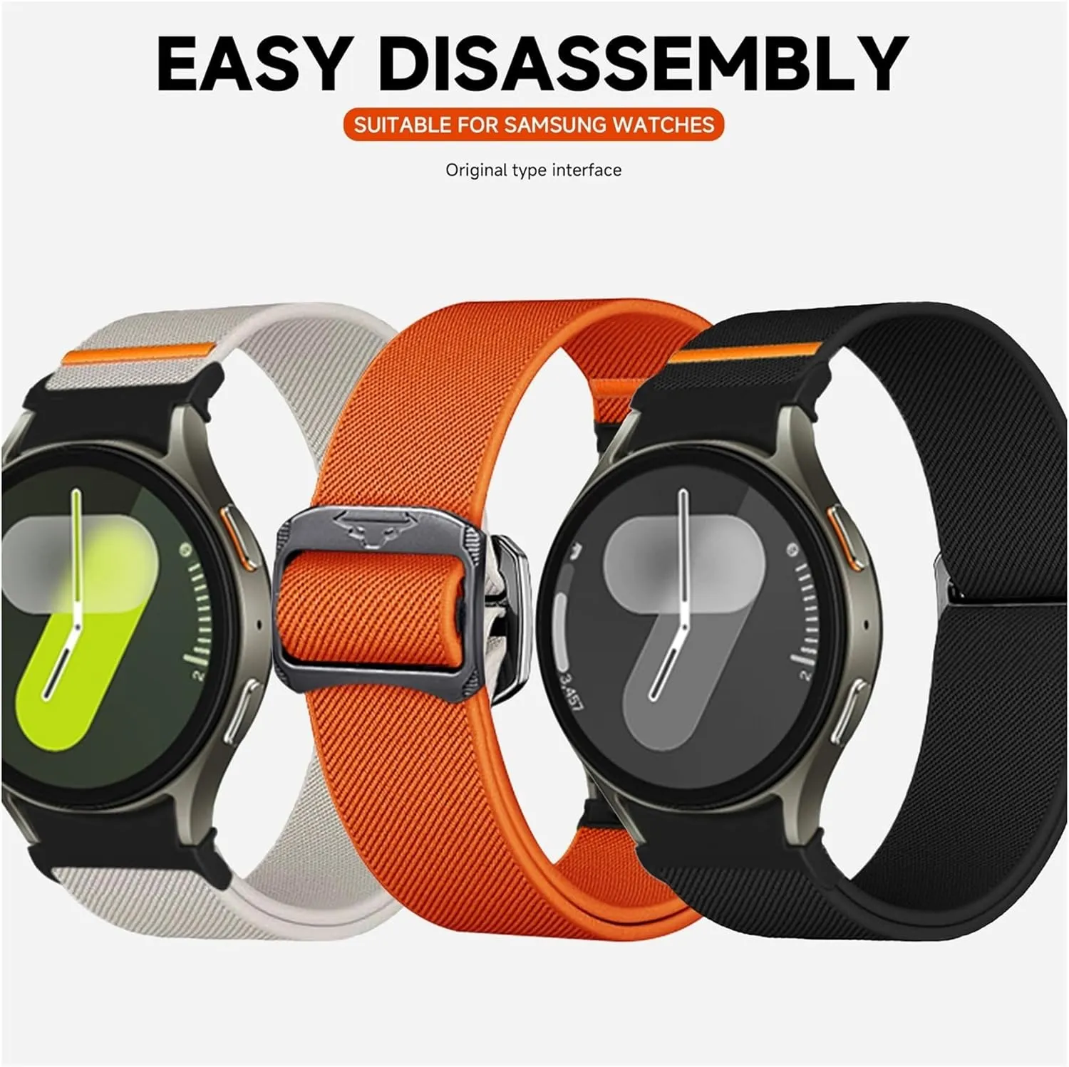 Button Quick Release Elastic Nylon Strap For Samsung Watch7/6/5/4 40MM 44MM Breathable Sports Wristband