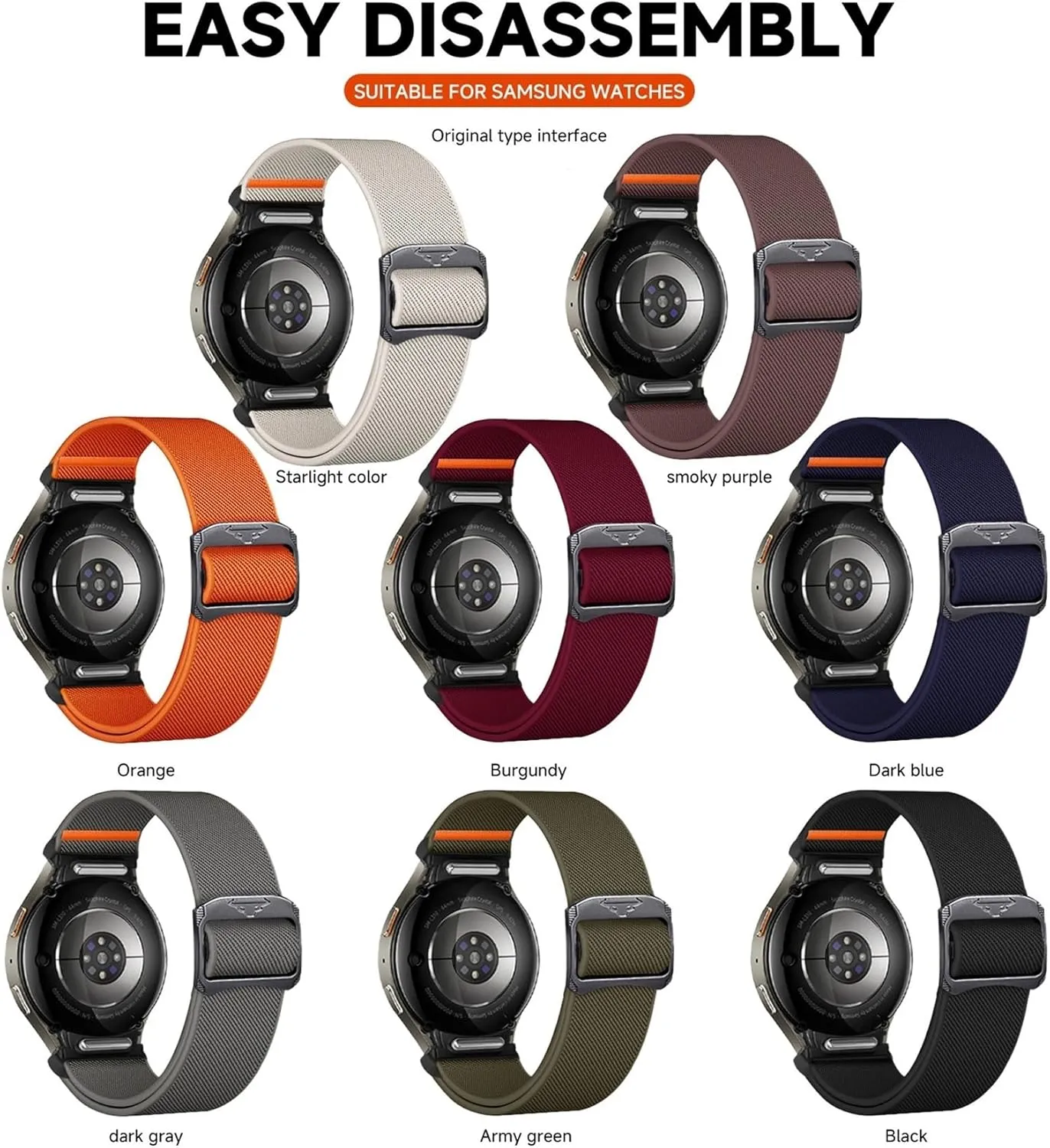 Button Quick Release Elastic Nylon Strap For Samsung Watch7/6/5/4 40MM 44MM Breathable Sports Wristband