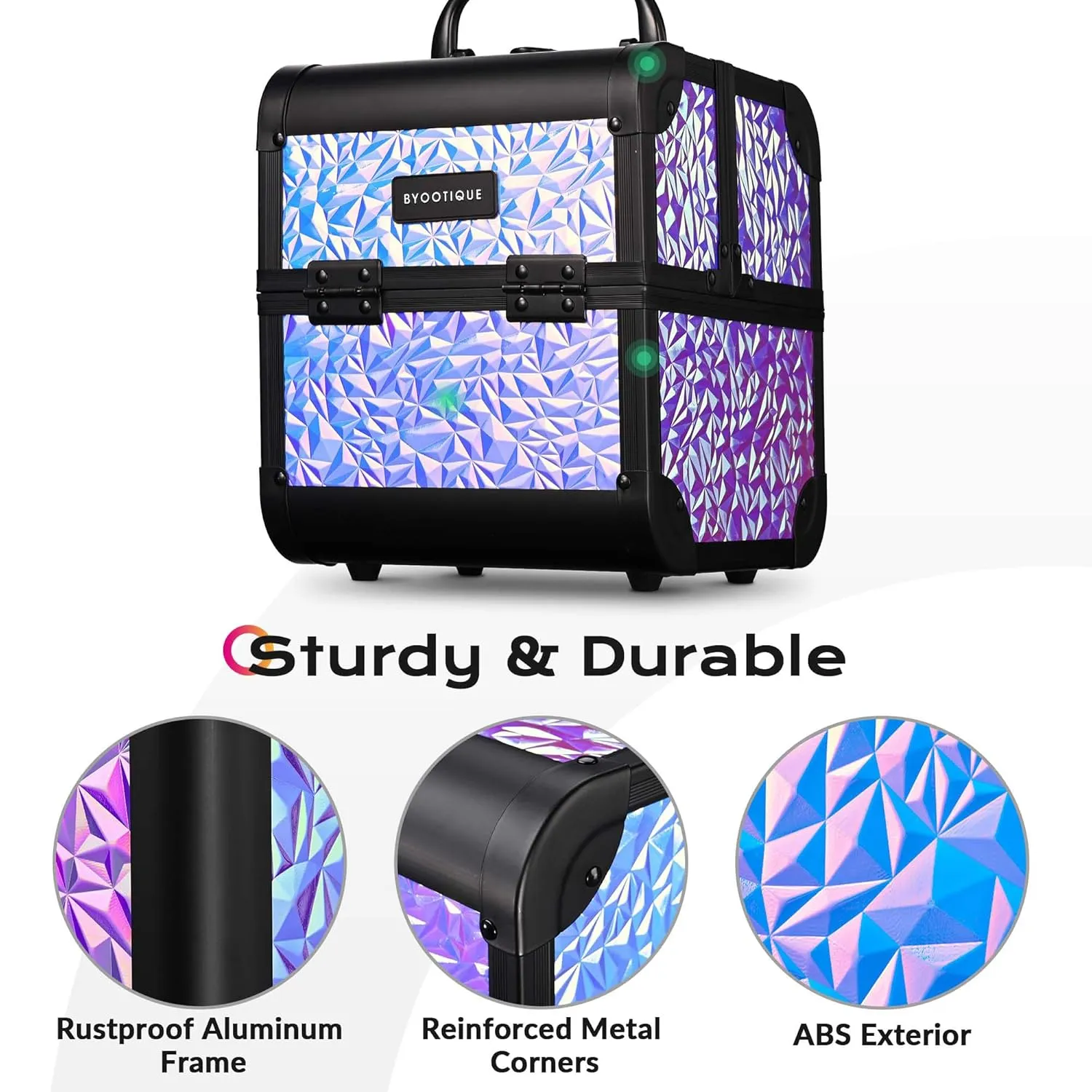 BYOOTIQUE Rolling Makeup Train Case 3-Piece Cosmetic Organizer Kit Trolley Organizer Travel Case Lockable Salon Barber Case Traveling Cart Trunk with Wheels for Makeup Artist Trave Nail,Mermaid Purple