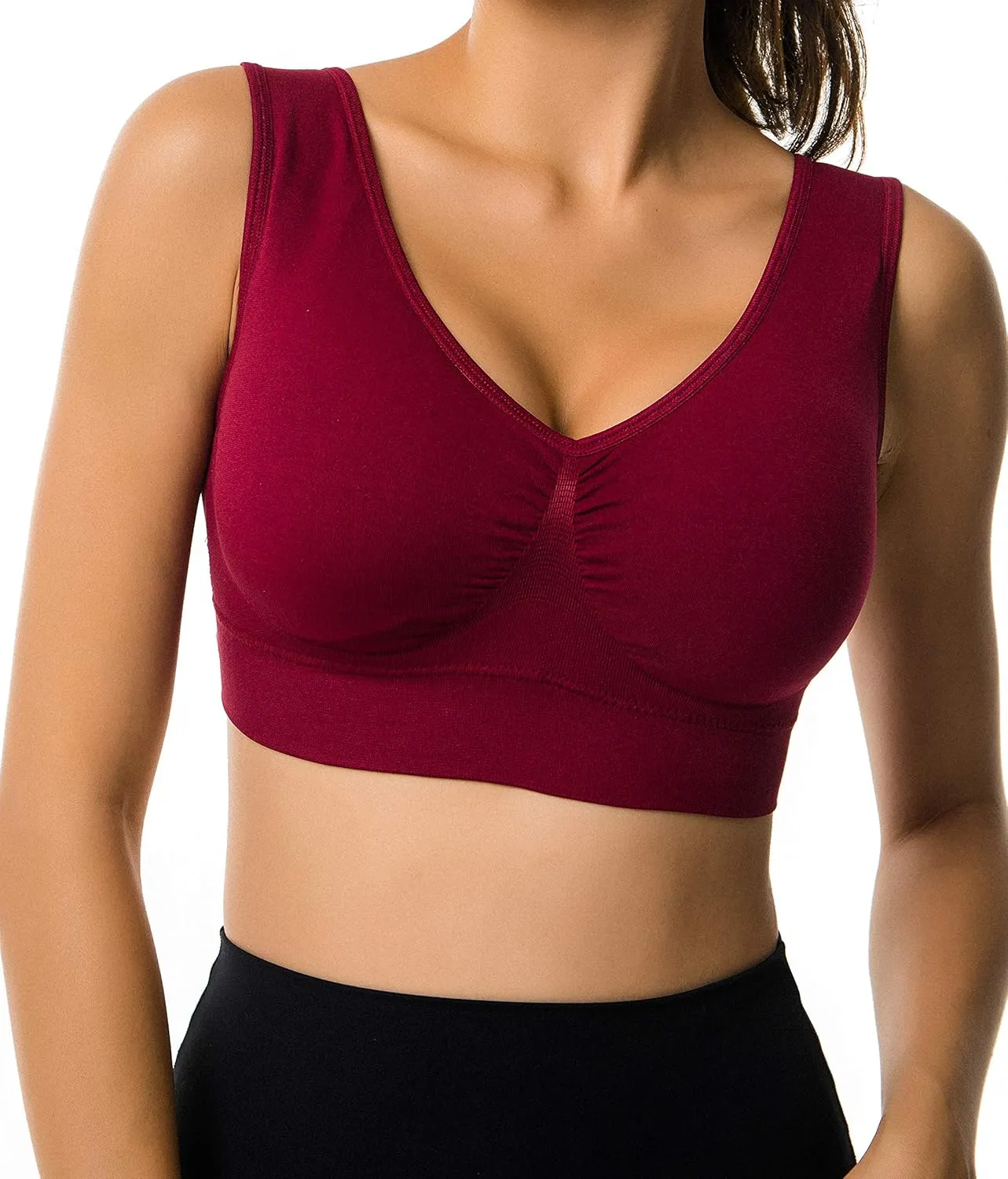 Cabales Women's Seamless Bras for Yoga Fitness Running Workout Low Impact Sports Bras with Removable Pads