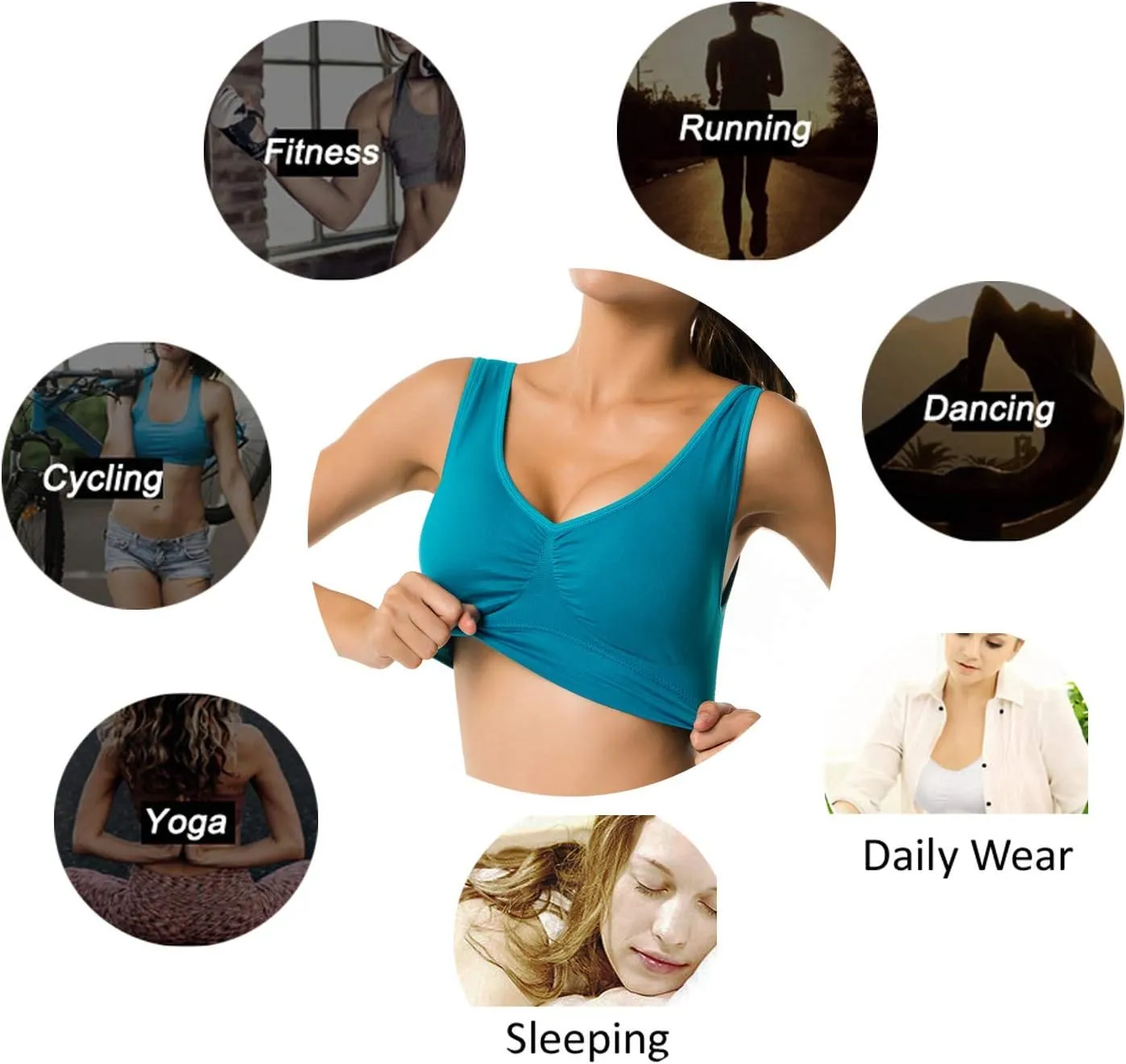 Cabales Women's Seamless Bras for Yoga Fitness Running Workout Low Impact Sports Bras with Removable Pads