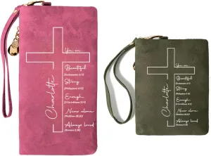 callie Personalized Cross Bible Wallet for Women, Custom PU Leather Tri-Fold Purse, Religious Inspirational Gifts for Christian, Mom, Grandma