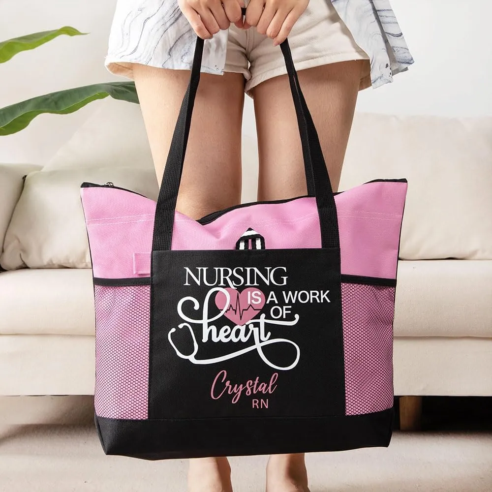 callie Personalized Name Tote Bag for Women, Custom Large Canvas Zipper Handbag