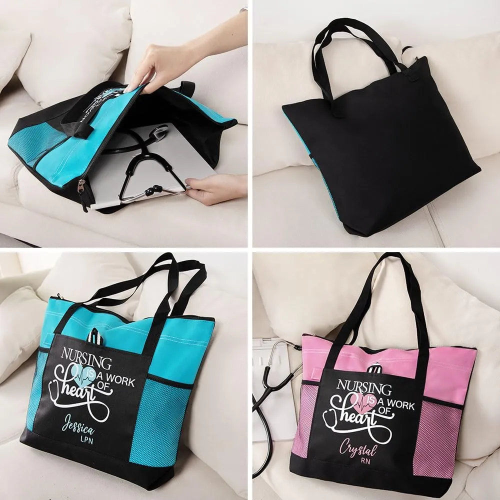 callie Personalized Name Tote Bag for Women, Custom Large Canvas Zipper Handbag