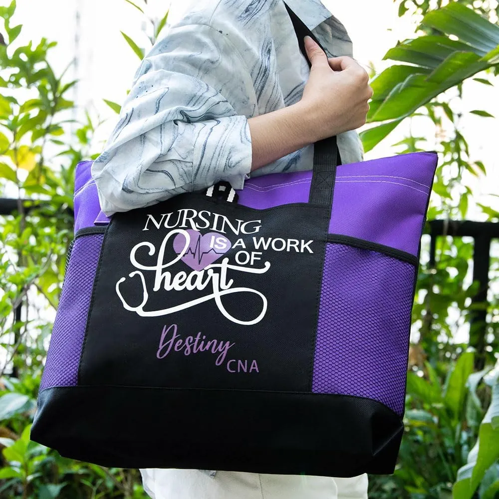callie Personalized Name Tote Bag for Women, Custom Large Canvas Zipper Handbag