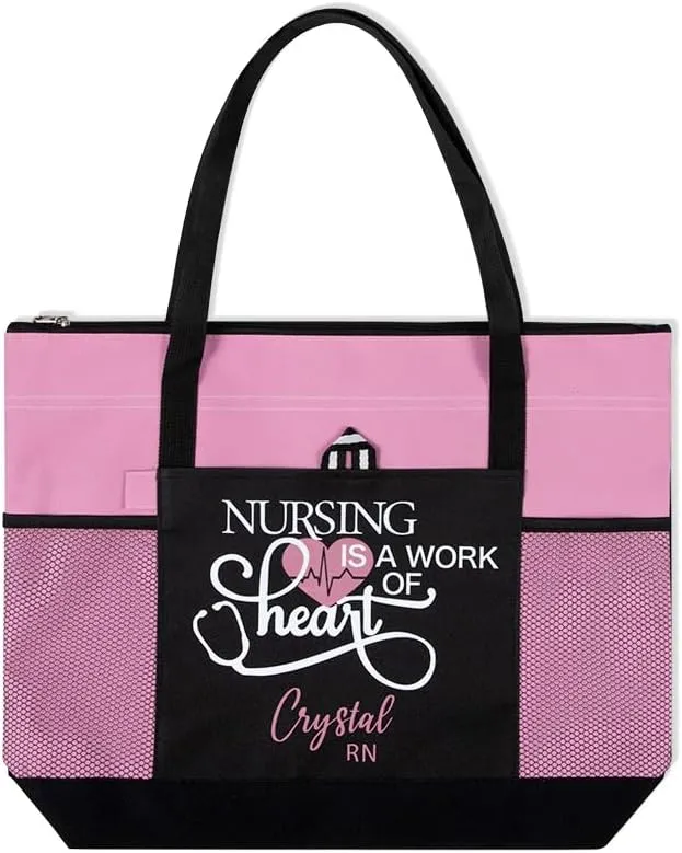 callie Personalized Name Tote Bag for Women, Custom Large Canvas Zipper Handbag