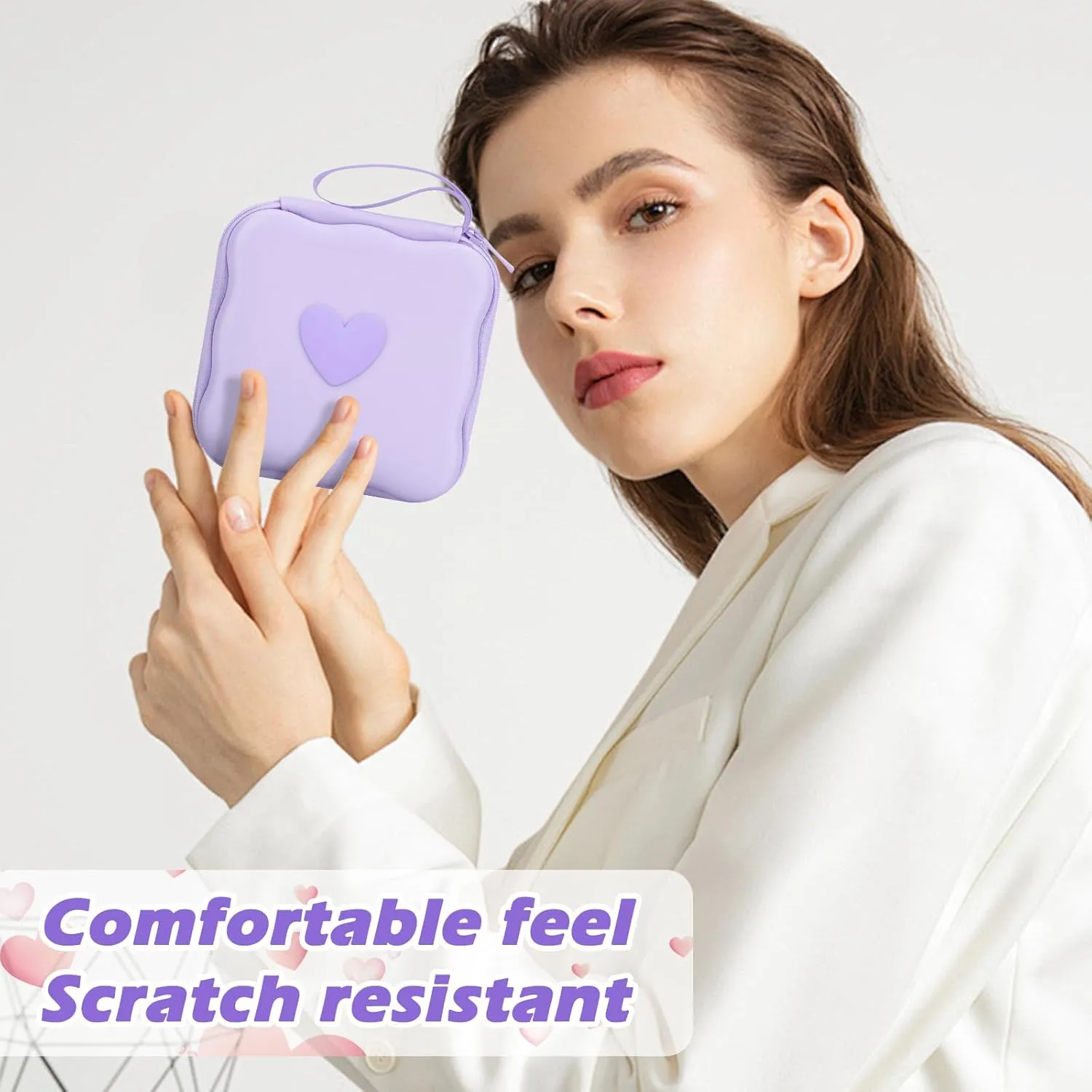 CameCosy Phone Charger Storage Case Cover Sets with Cable Protector for iPhone Charger, Wave Travel Storage Bag, Earphone Wire Saver Cable Organizer Soft Cute DIY Cable Protector (Purple Love Heart)