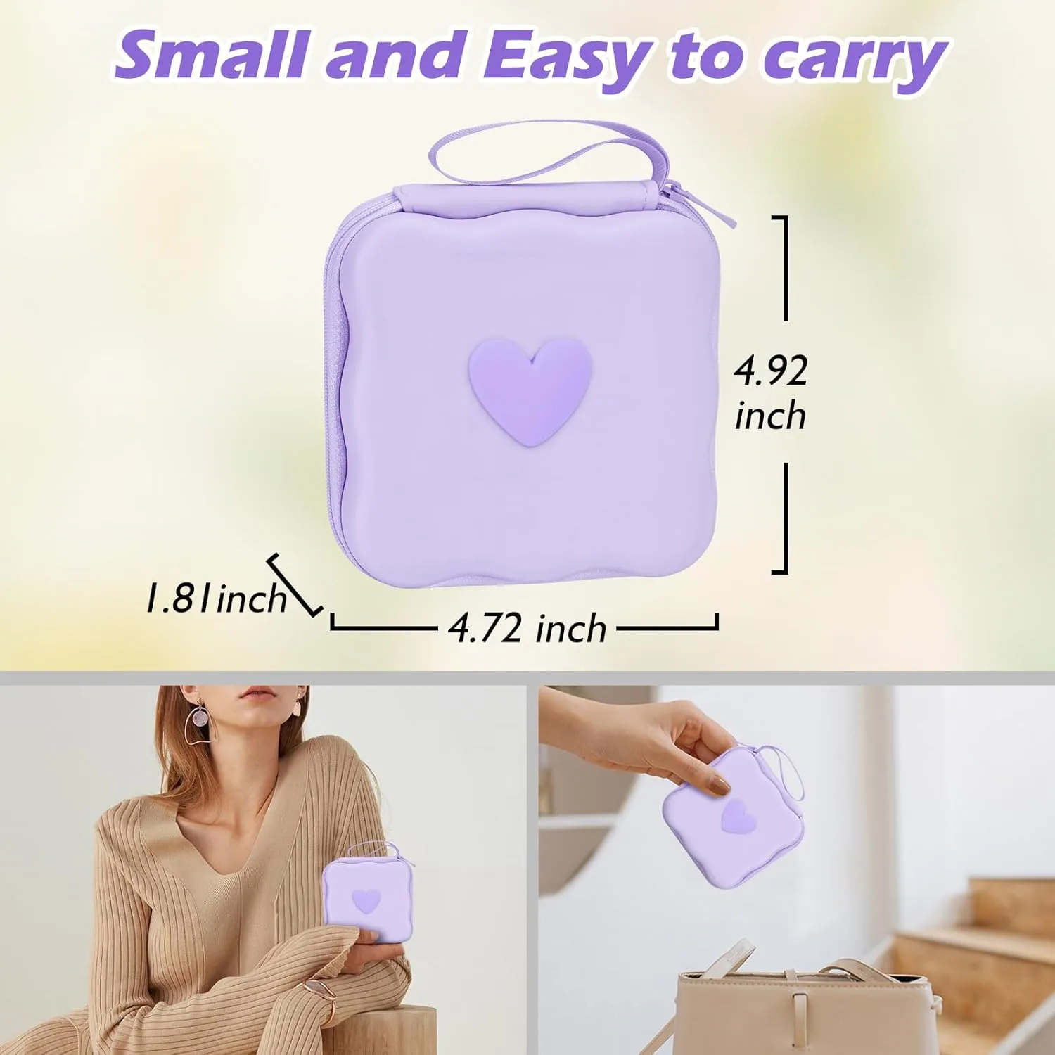 CameCosy Phone Charger Storage Case Cover Sets with Cable Protector for iPhone Charger, Wave Travel Storage Bag, Earphone Wire Saver Cable Organizer Soft Cute DIY Cable Protector (Purple Love Heart)