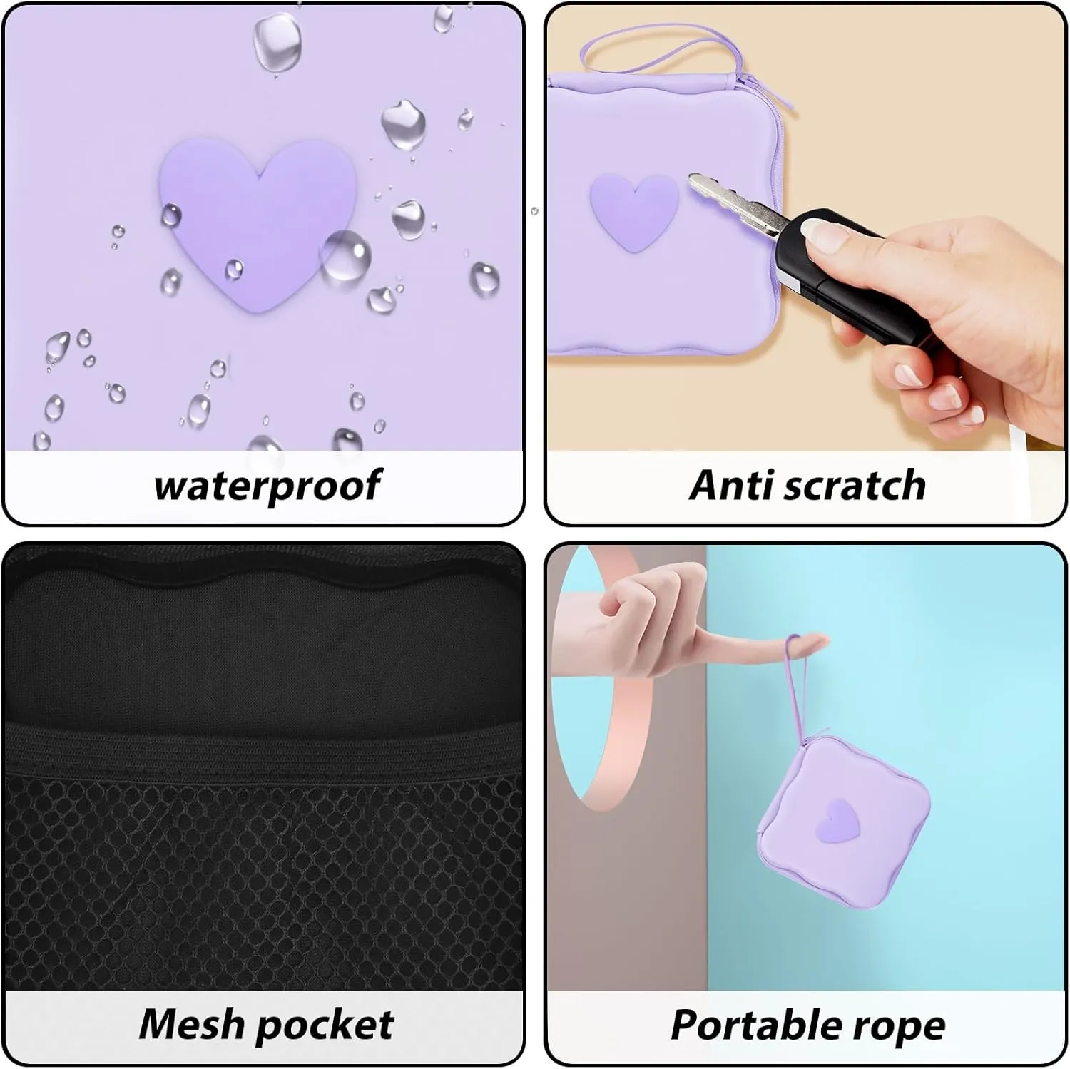 CameCosy Phone Charger Storage Case Cover Sets with Cable Protector for iPhone Charger, Wave Travel Storage Bag, Earphone Wire Saver Cable Organizer Soft Cute DIY Cable Protector (Purple Love Heart)