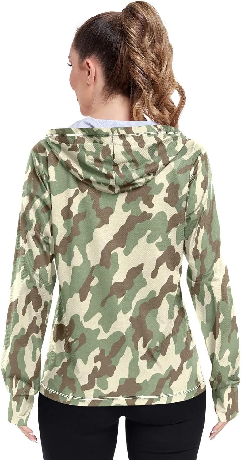 Camouflage Green Uv Protection Jacket Upf 50 , Long Sleeve Zip up Outdoor Shirt