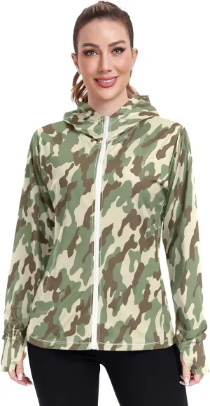 Camouflage Green Uv Protection Jacket Upf 50 , Long Sleeve Zip up Outdoor Shirt