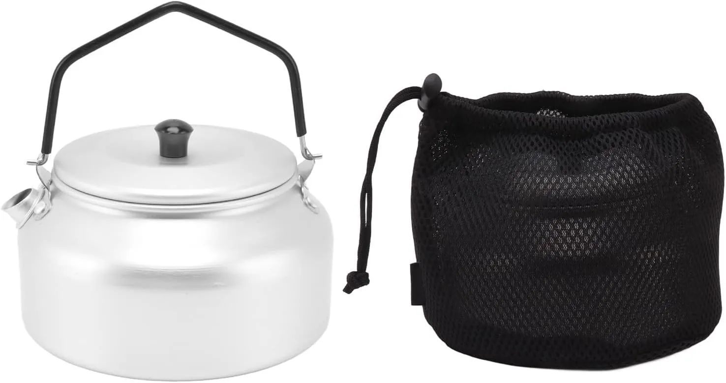 Camping Kettle, Aluminum Alloy Portable Camp Tea Pot Coffee Pot with Silicon Handle for Bushcraft and Outdoor Campfire Use