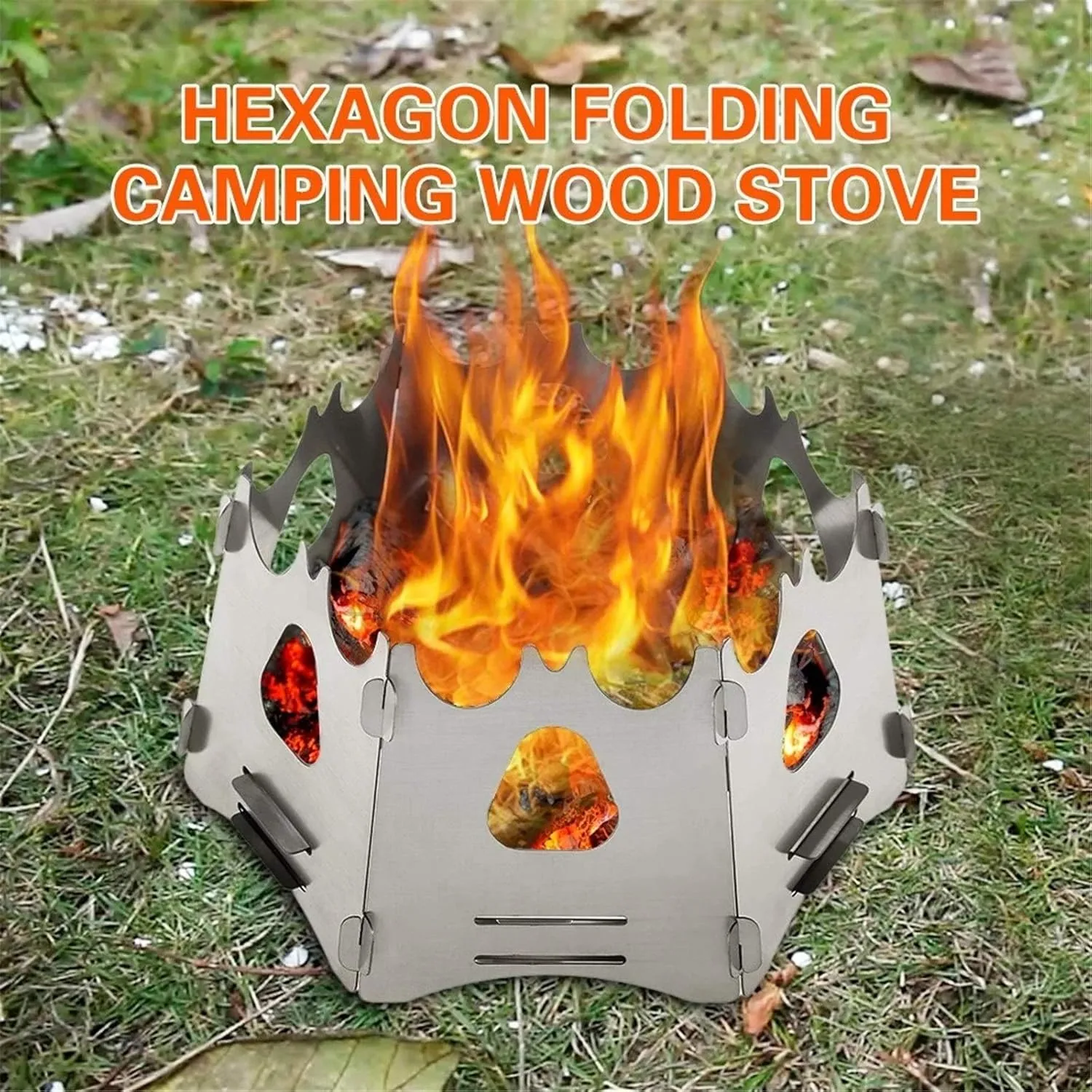 Camping Stove Camping Wood Stove Portable Folding Wood Burning Backpacking Stove (Color : Silver, Size : One Size) (Silver One Size)