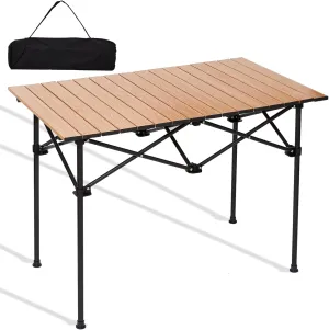 Camping Table Roll up Table, Fold up Lightweight Compact Table, 2-4 Person Portable Roll up Aluminum Table with Carry Bag for Outdoor, Camping, Picnic, Backyards, BBQ