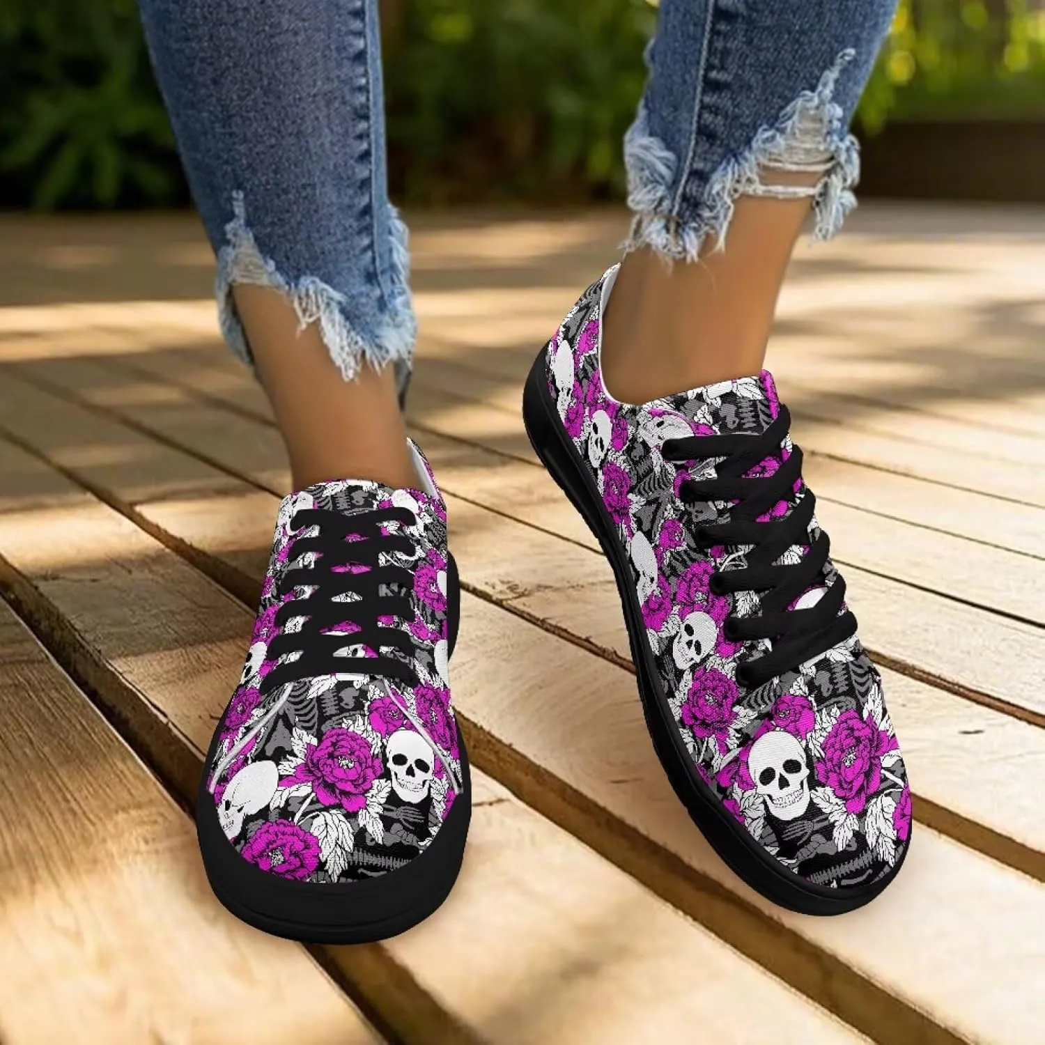 Canvas Sneakers for Women Low Top Lace Up Shoes Comfortable Canvas Tennis Shoes with Anti Skid EVA Sole Dressy Flats