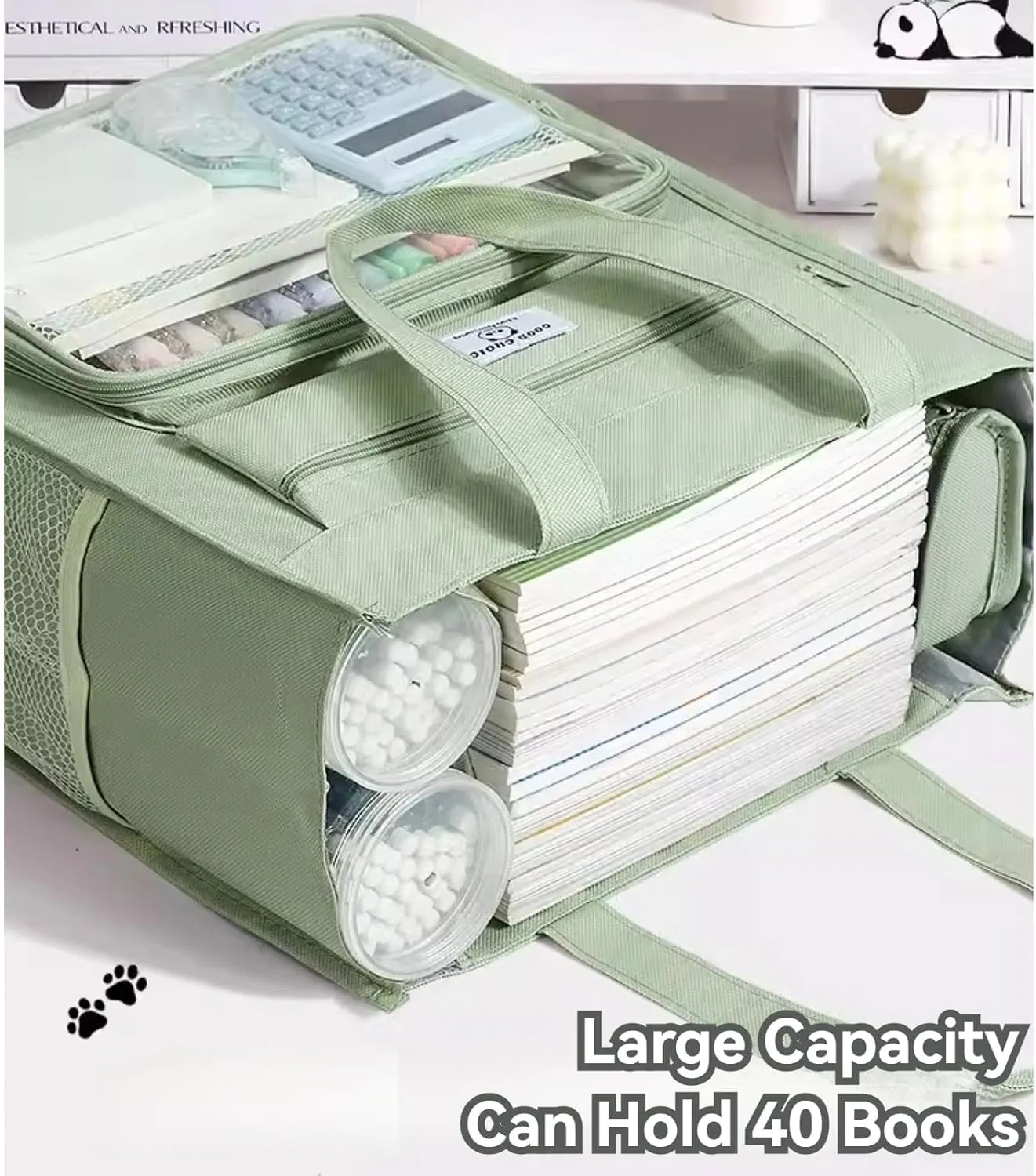 Canvas Tote Bag Cute Panda Print Multipocket Handbag with Compartments   5 Pens (3-Purple)