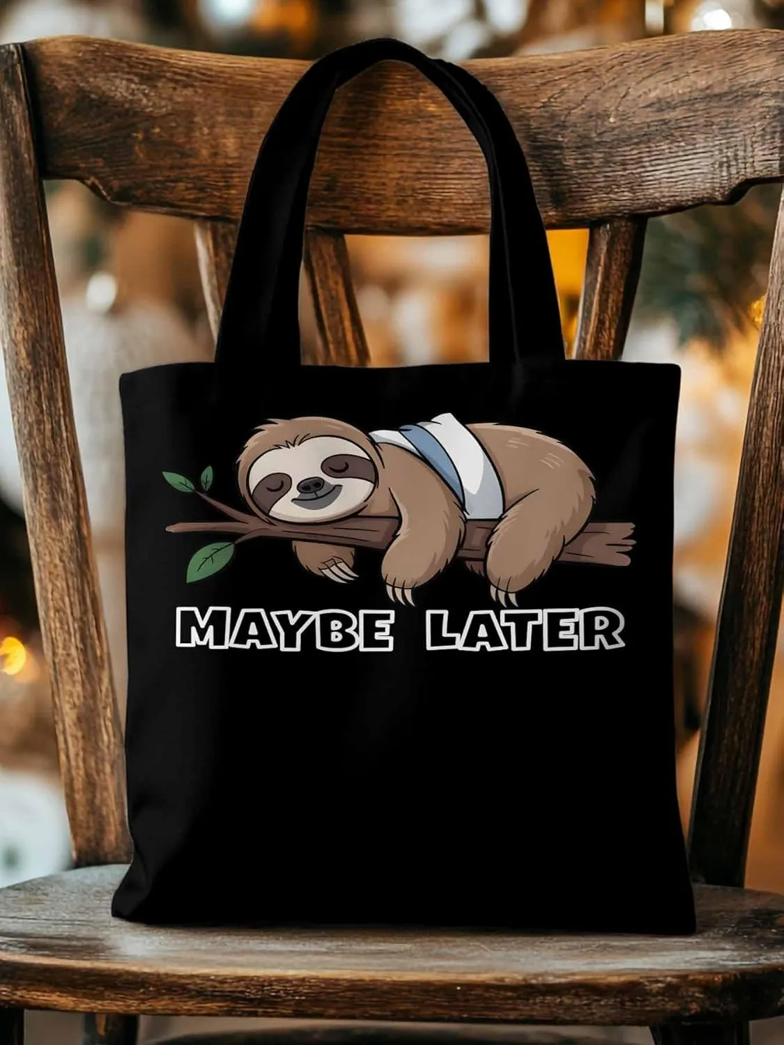 Canvas Tote Bag Cute Sloth Animal Reusable Grocery Shopping Bags with Handle, Maybe Later Quote Large Canvas