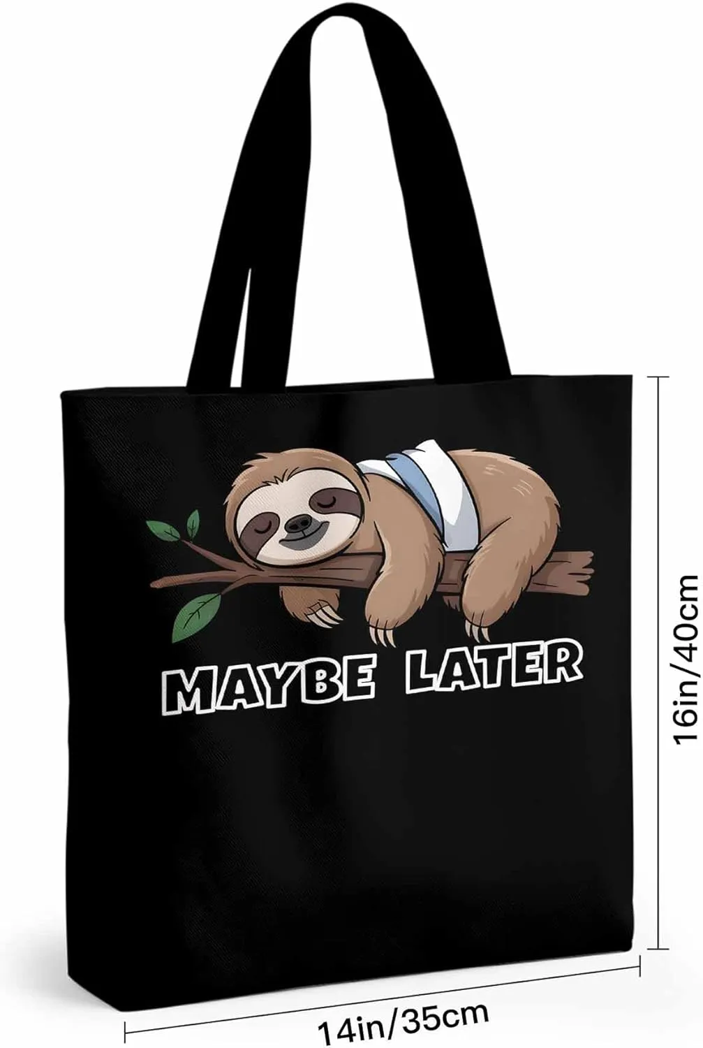 Canvas Tote Bag Cute Sloth Animal Reusable Grocery Shopping Bags with Handle, Maybe Later Quote Large Canvas