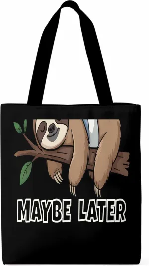 Canvas Tote Bag Cute Sloth Animal Reusable Grocery Shopping Bags with Handle, Maybe Later Quote Large Canvas
