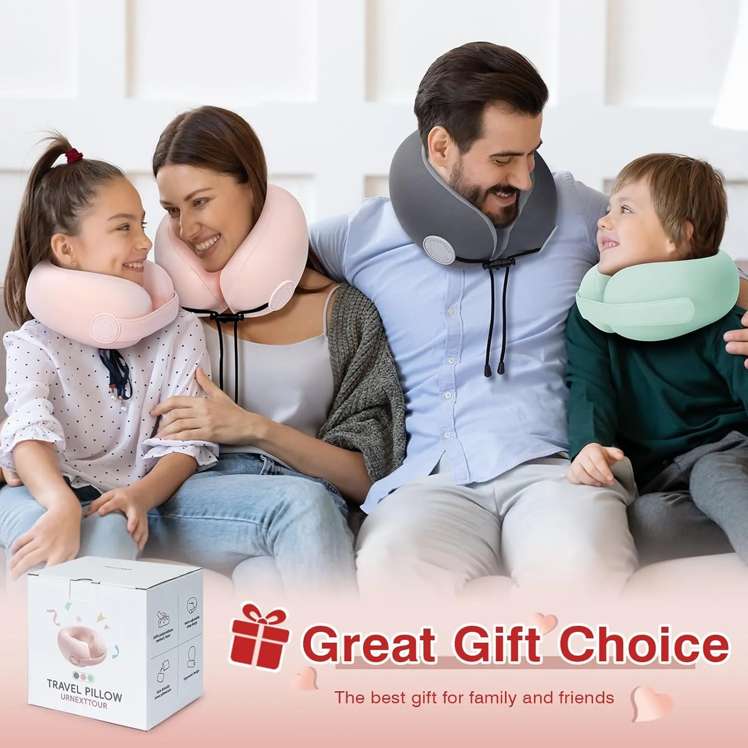 Car Pillow for Little Kids Travel Neck Pillows, Memory Foam Neck Support Travelling Pillow with Washable Cotton Pillowcases and Storage Bag, for Airplane, Train, Flight and Home Use Green