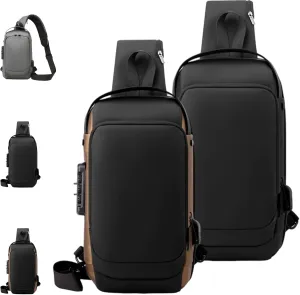 Carbon Fiber Streamline Anti-theft Sling Bag, USB Charging Sport Sling, Sport Waterproof Shoulder Bag, for Travel Gym Sports (black brown)