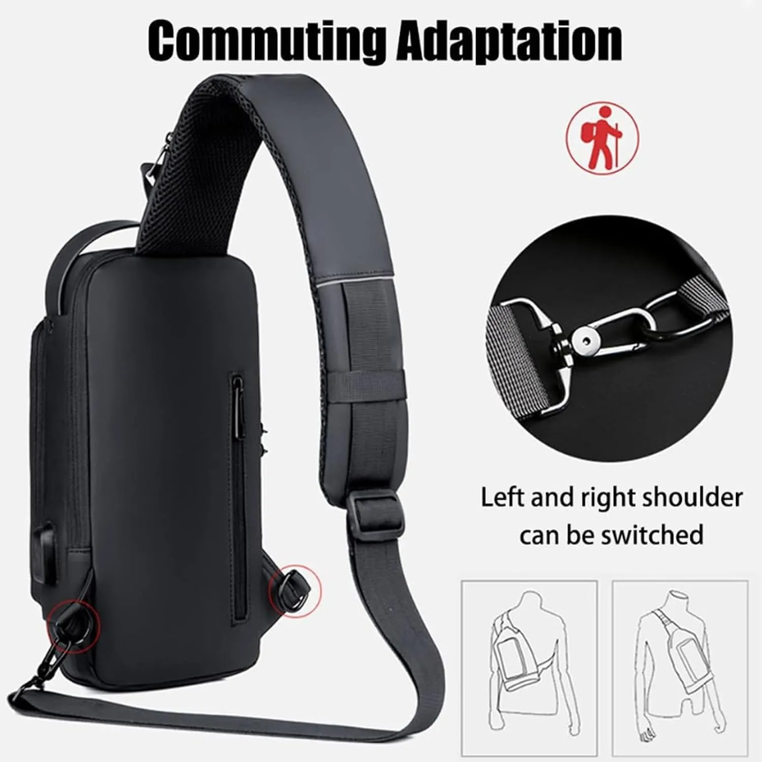 Carbon Fiber Streamline Anti-theft Sling Bag, USB Charging Sport Sling, Sport Waterproof Shoulder Bag, for Travel Gym Sports (black brown)