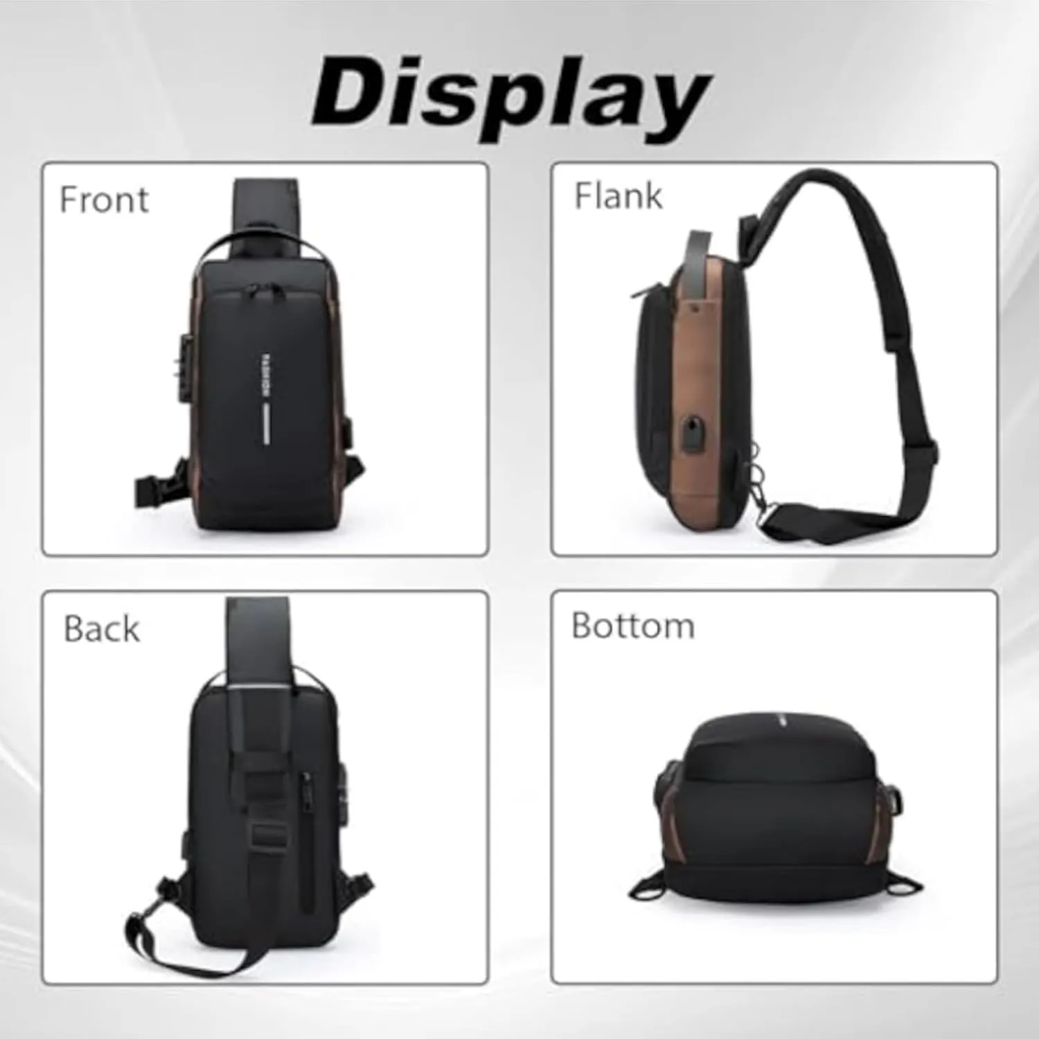 Carbon Fiber Streamline Anti-theft Sling Bag, USB Charging Sport Sling, Sport Waterproof Shoulder Bag, for Travel Gym Sports (black brown)