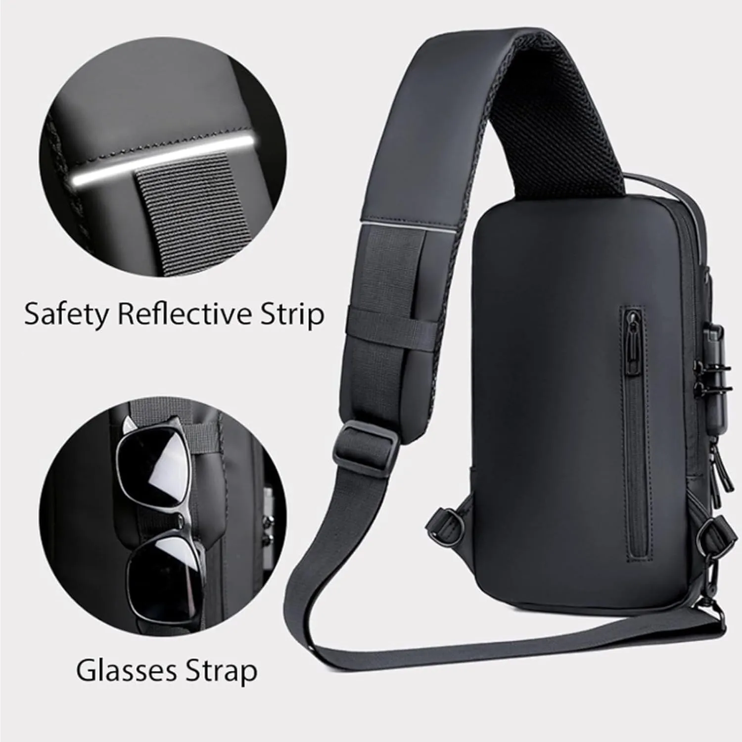 Carbon Fiber Streamline Anti-theft Sling Bag, USB Charging Sport Sling, Sport Waterproof Shoulder Bag, for Travel Gym Sports (black brown)