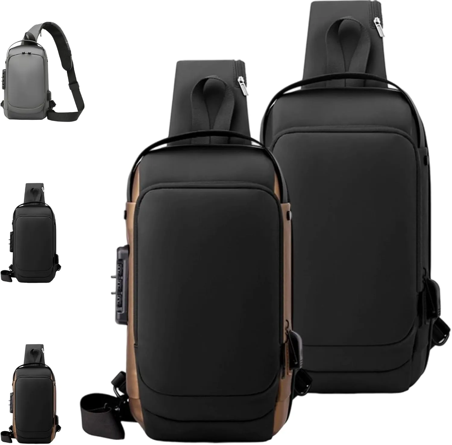 Carbon Fiber Streamline Anti-theft Sling Bag, USB Charging Sport Sling, Sport Waterproof Shoulder Bag, for Travel Gym Sports (black brown)