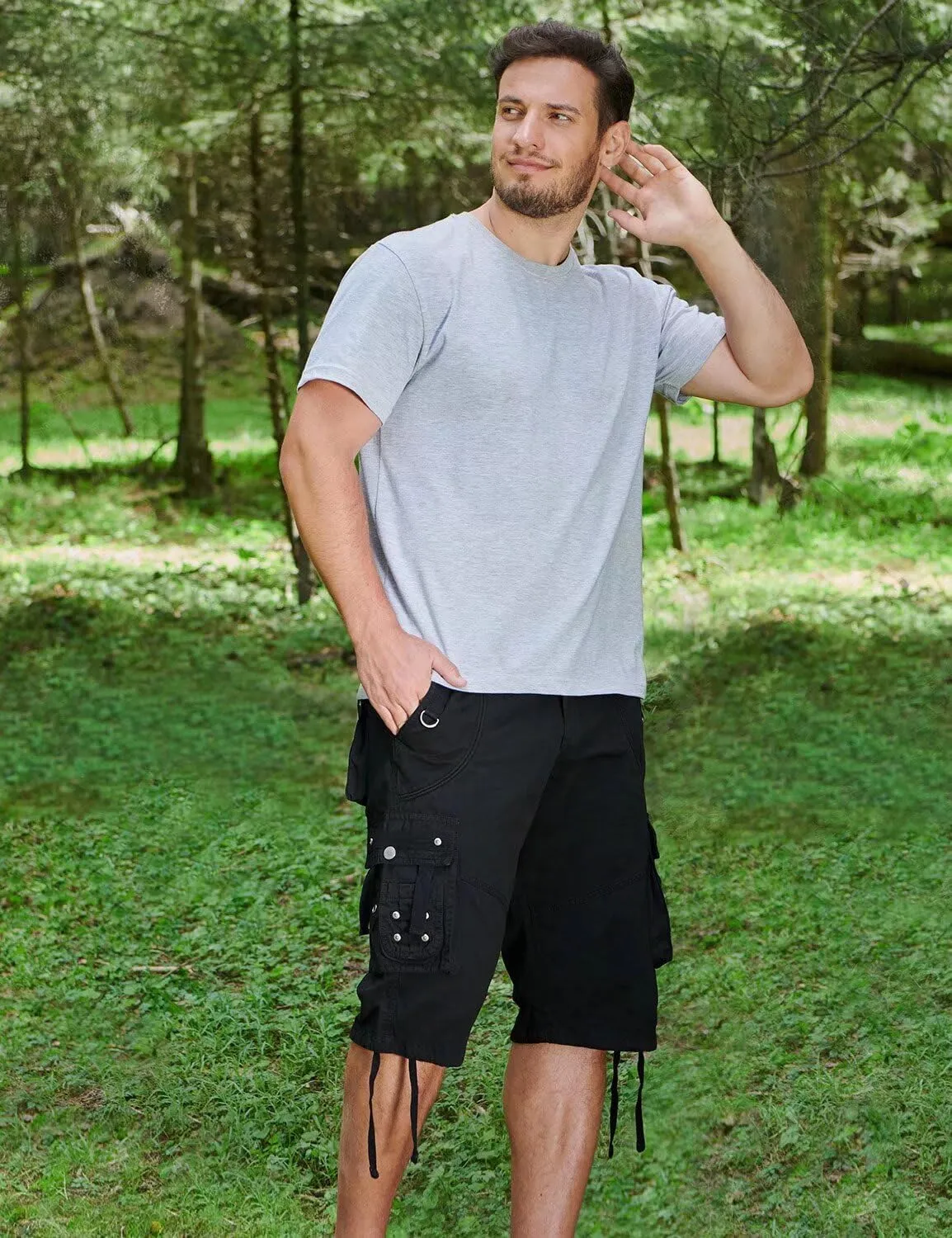 Cargo Shorts for Men Casual 3/4 Capri Pants with Pockets Long Below Knee Length Loose Fit Hiking Work