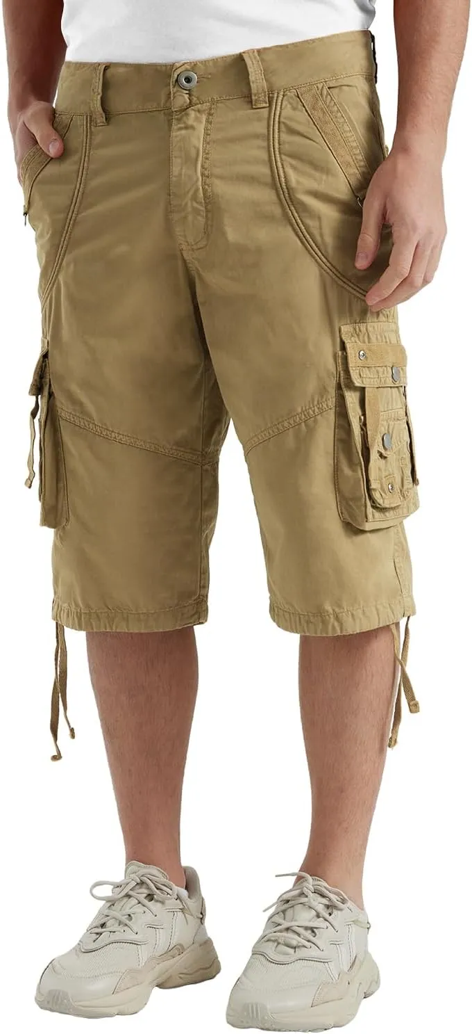 Cargo Shorts for Men Casual 3/4 Capri Pants with Pockets Long Below Knee Length Loose Fit Hiking Work