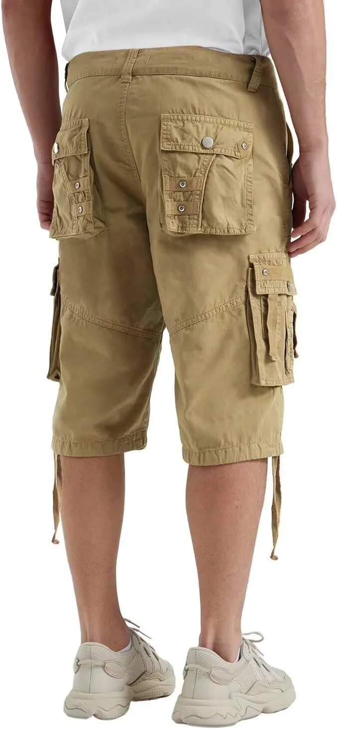Cargo Shorts for Men Casual 3/4 Capri Pants with Pockets Long Below Knee Length Loose Fit Hiking Work