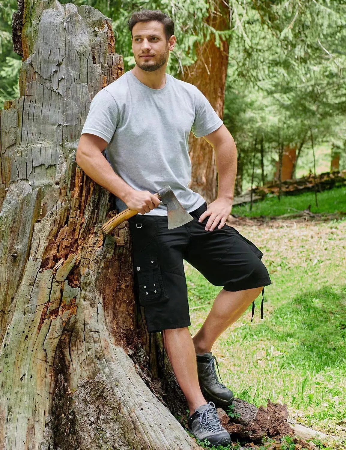 Cargo Shorts for Men Casual 3/4 Capri Pants with Pockets Long Below Knee Length Loose Fit Hiking Work