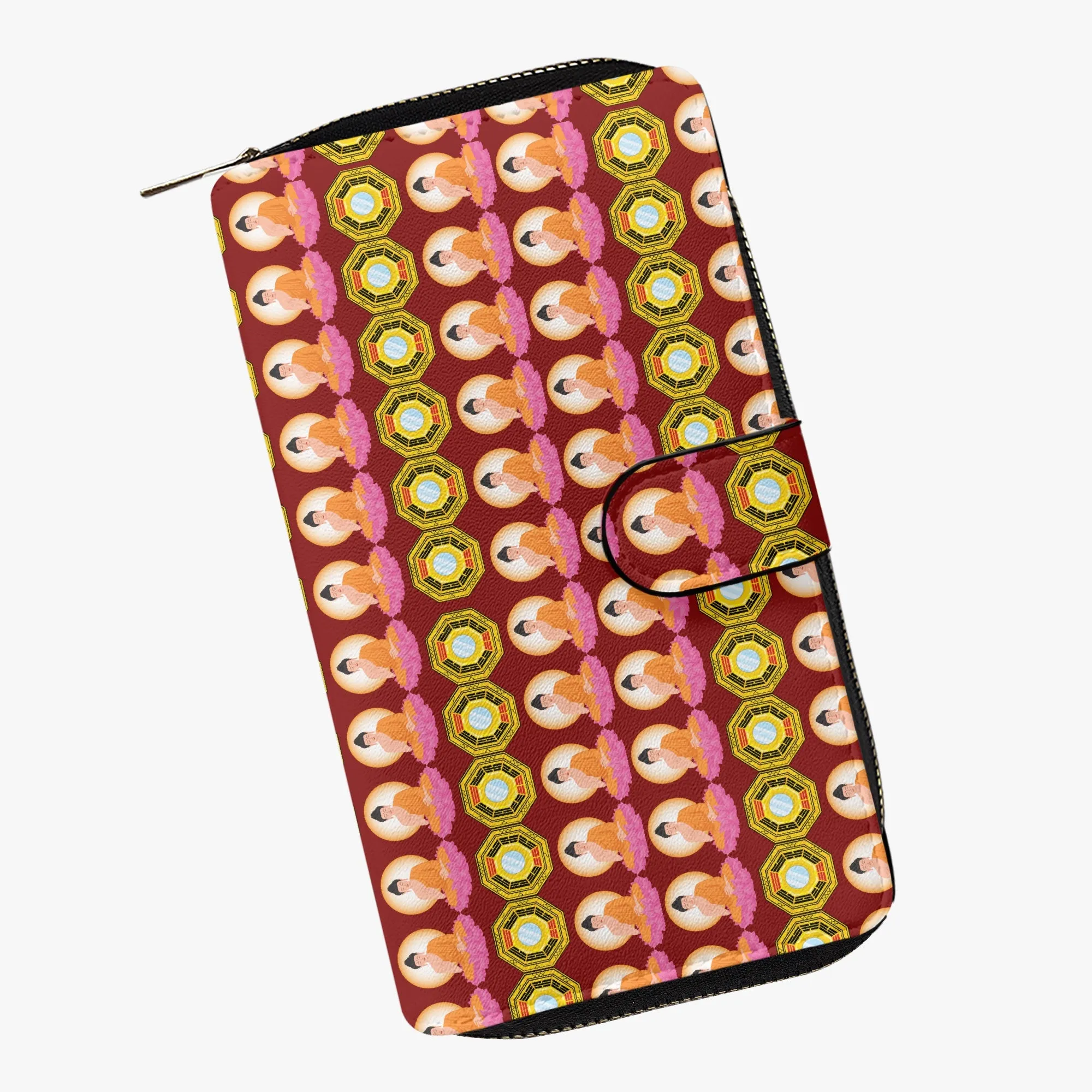 Carmine Red Fengshui Buddha & Bagua Long Flap Wallet