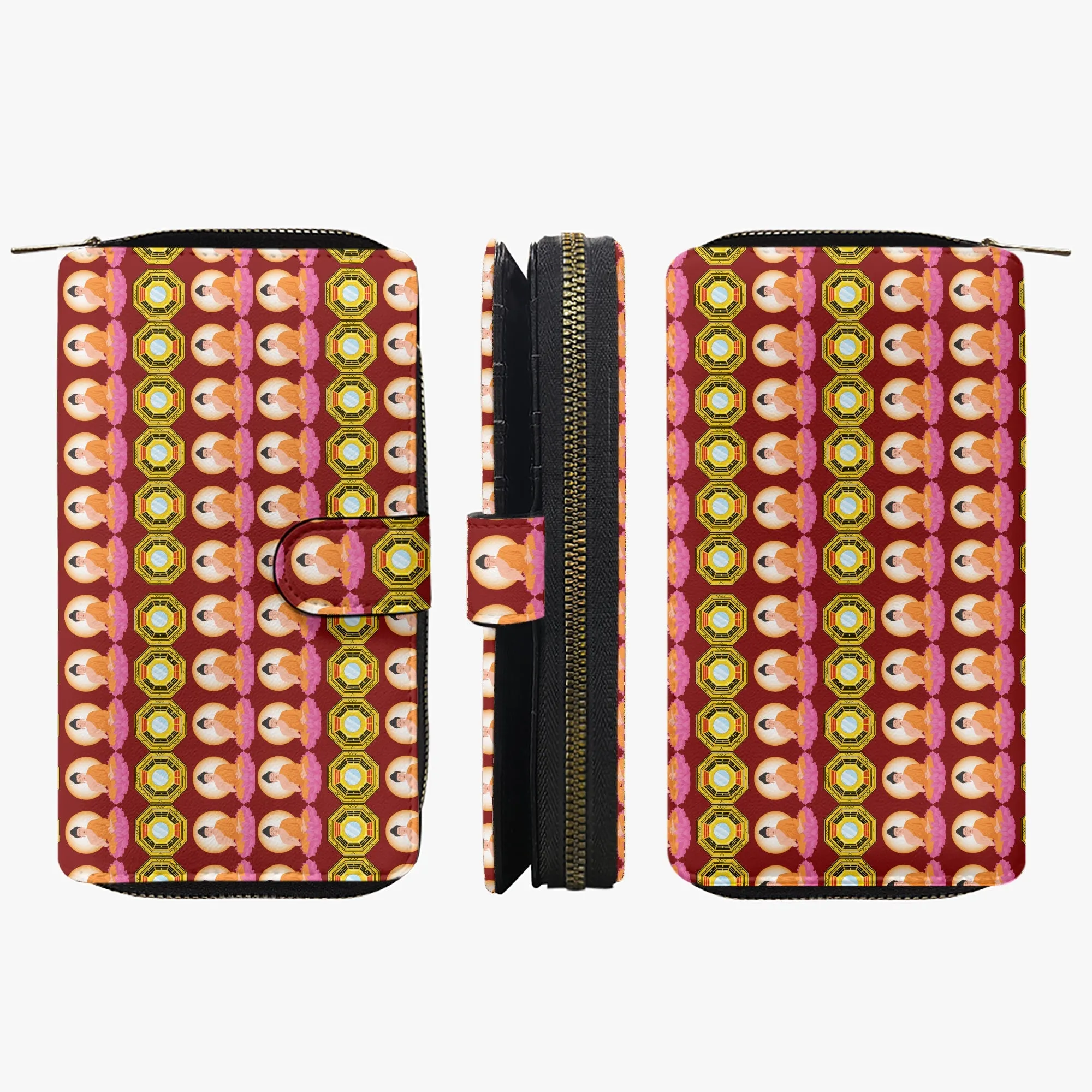 Carmine Red Fengshui Buddha & Bagua Long Flap Wallet