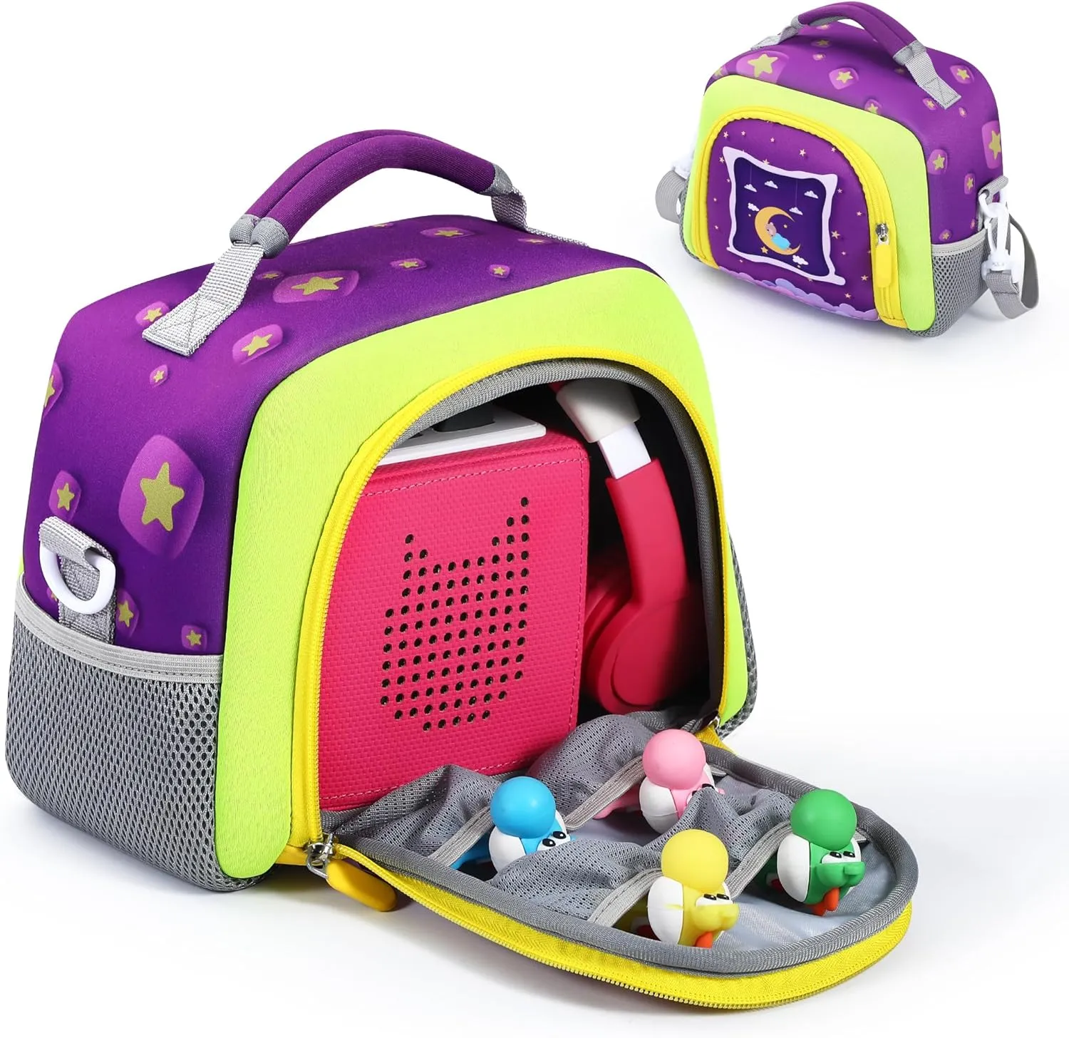 Carrying Bag Compatible with Toniebox Starter Set and Tonies Figurines, Kids Toys Storage Case with Handle and Shoulder Strap for Tonies Box, Detachable Bag for Toniebox Accessories