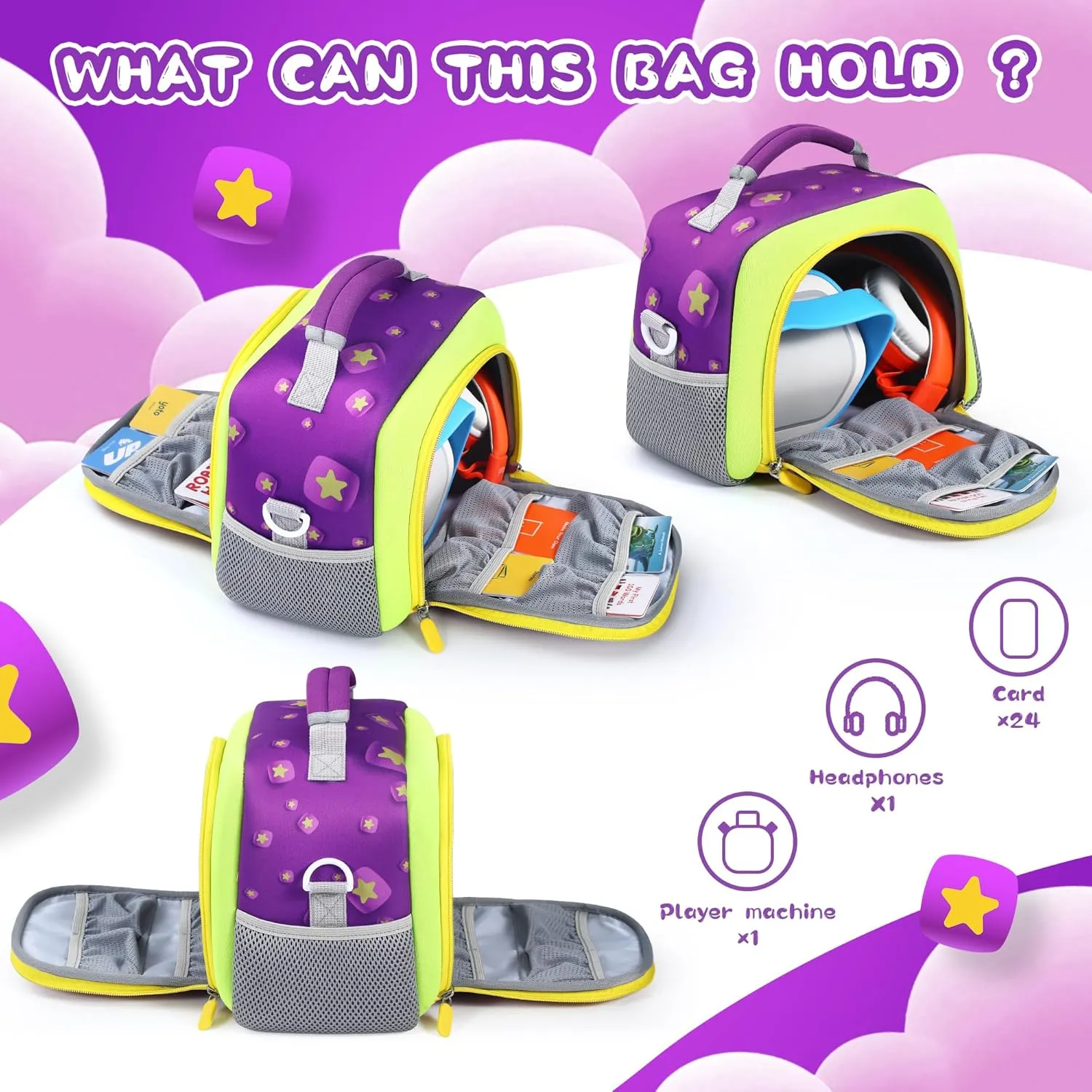 Carrying Bag Compatible with Yoto Player (3rd Generation), Kids Toys Storage Case with Handle and Shoulder Strap for Yoto Player, Detachable Bag for Bluetooth Audio Speaker