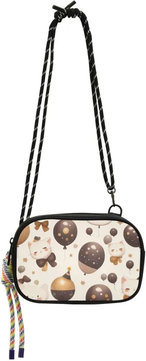 Cartoon Cute White Cat Balloon Cross Body Bag Women Fashion with Adjustable Strap Small Black Purses For Hiking Traveling bolsa para mujer