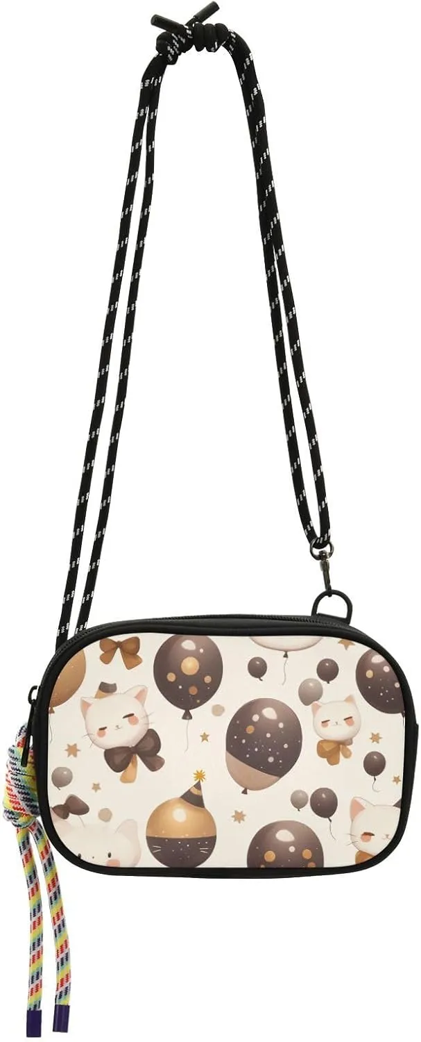 Cartoon Cute White Cat Balloon Cross Body Bag Women Fashion with Adjustable Strap Small Black Purses For Hiking Traveling bolsa para mujer