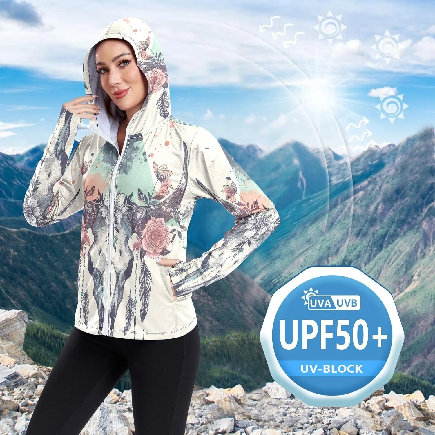 Cartoon Hamburger Hooded Sun Shirt Upf 50 , Sunscreen Shirts Women Long Sleeve, Zip Shirt, Hiking Jacket