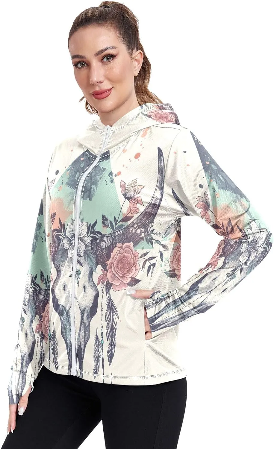 Cartoon Hamburger Hooded Sun Shirt Upf 50 , Sunscreen Shirts Women Long Sleeve, Zip Shirt, Hiking Jacket