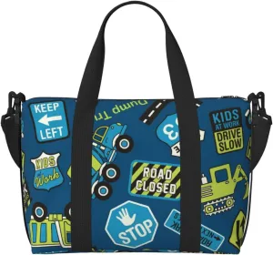 Cartoon Heavy Equipment Machinery Road Construction,Dump Truck Carry on Luggage Travel Bag Travel Bag for Women Men Large Duffle Bag for Travel Bag for Travel, Business Trips, Work, Gym