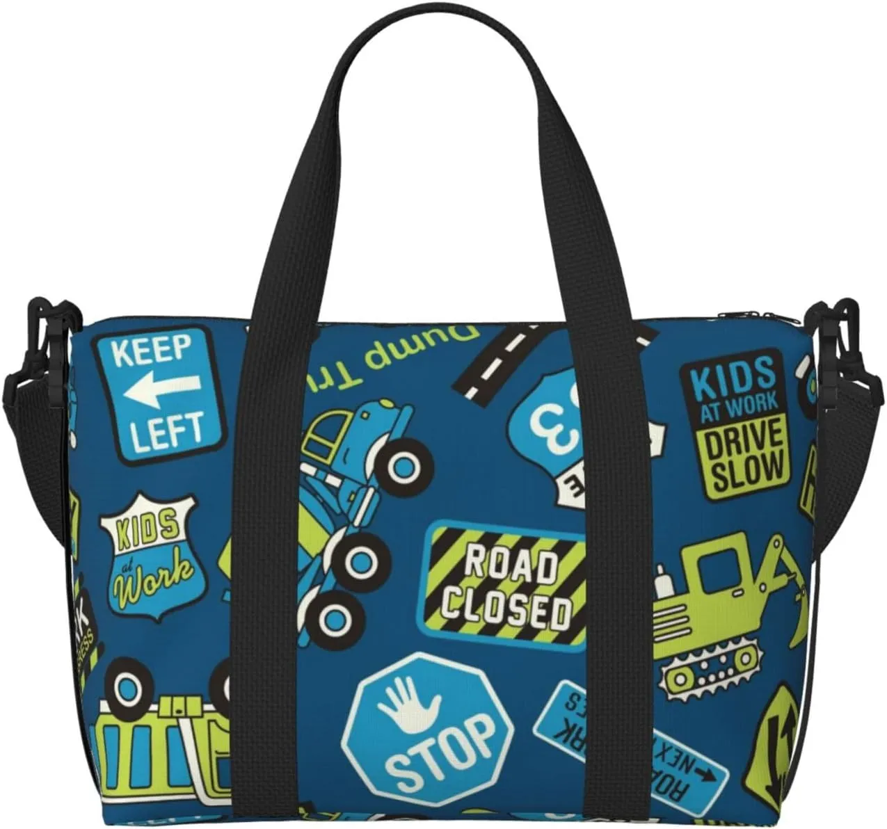 Cartoon Heavy Equipment Machinery Road Construction,Dump Truck Carry on Luggage Travel Bag Travel Bag for Women Men Large Duffle Bag for Travel Bag for Travel, Business Trips, Work, Gym