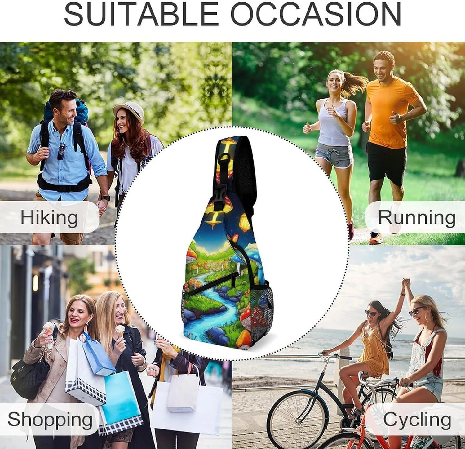 Casual Crossbody Bag for Women, Large Capacity Sling Chest Bag Mushroom Trippy Magic Butterfly Art Gym Shoulder Daypack for Hiking Travel Sport