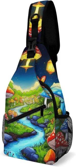 Casual Crossbody Bag for Women, Large Capacity Sling Chest Bag Mushroom Trippy Magic Butterfly Art Gym Shoulder Daypack for Hiking Travel Sport