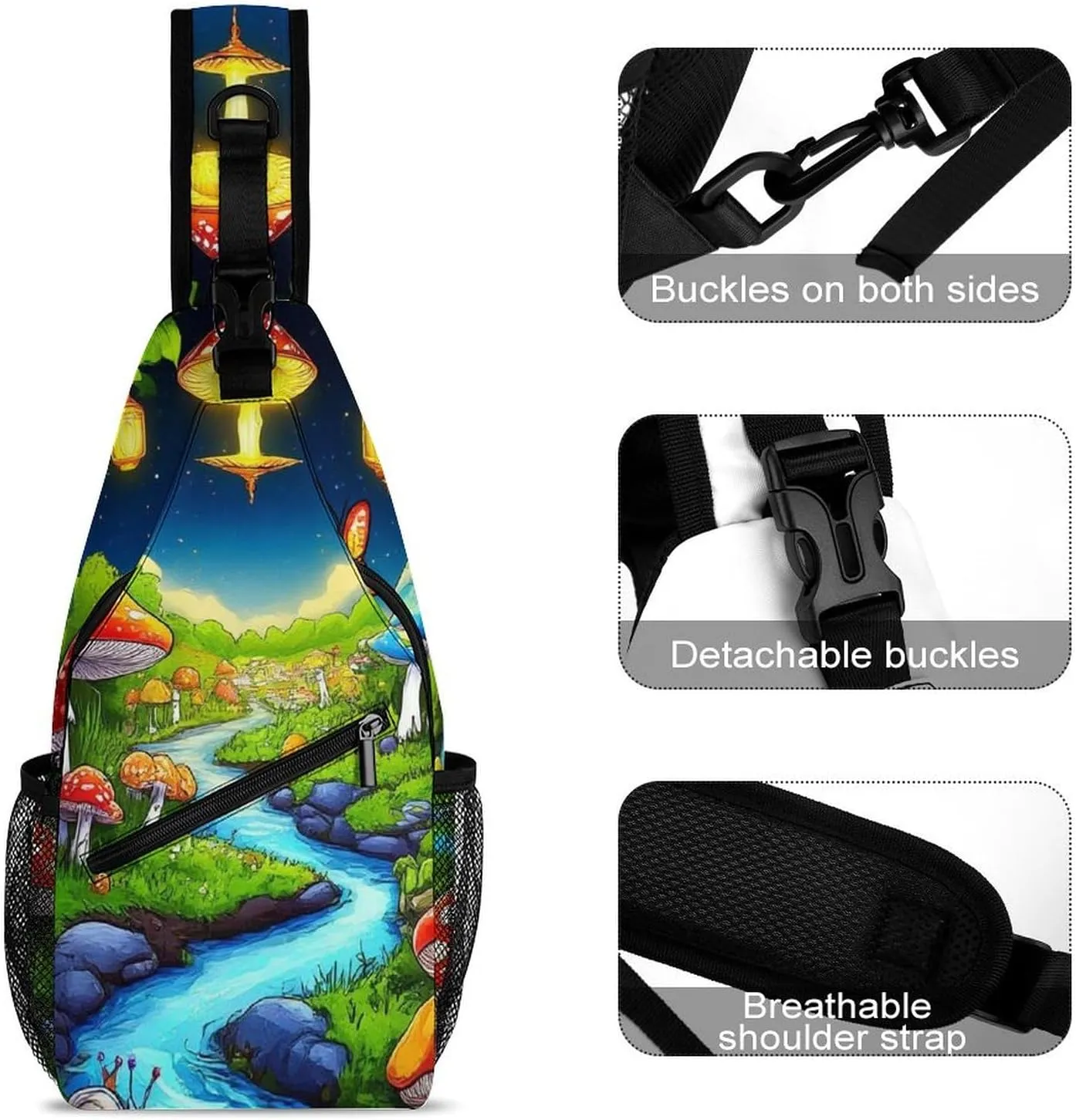 Casual Crossbody Bag for Women, Large Capacity Sling Chest Bag Mushroom Trippy Magic Butterfly Art Gym Shoulder Daypack for Hiking Travel Sport